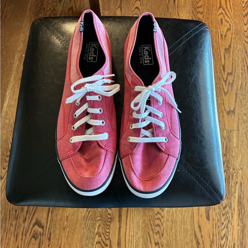 Keds Red Denim Canvas Low-Top Lace-Up Sneakers